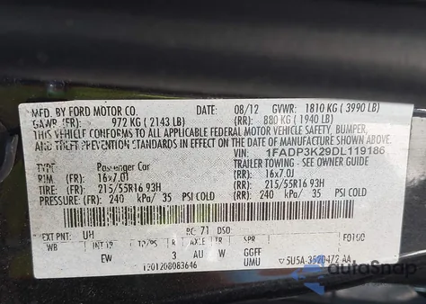 2013 Ford Focus Se from USA, damaged, VIN 1FADP3K29DL119186
